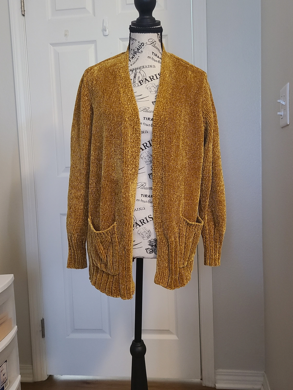 Seven7 Mustard Open-Front Chenille Cardigan